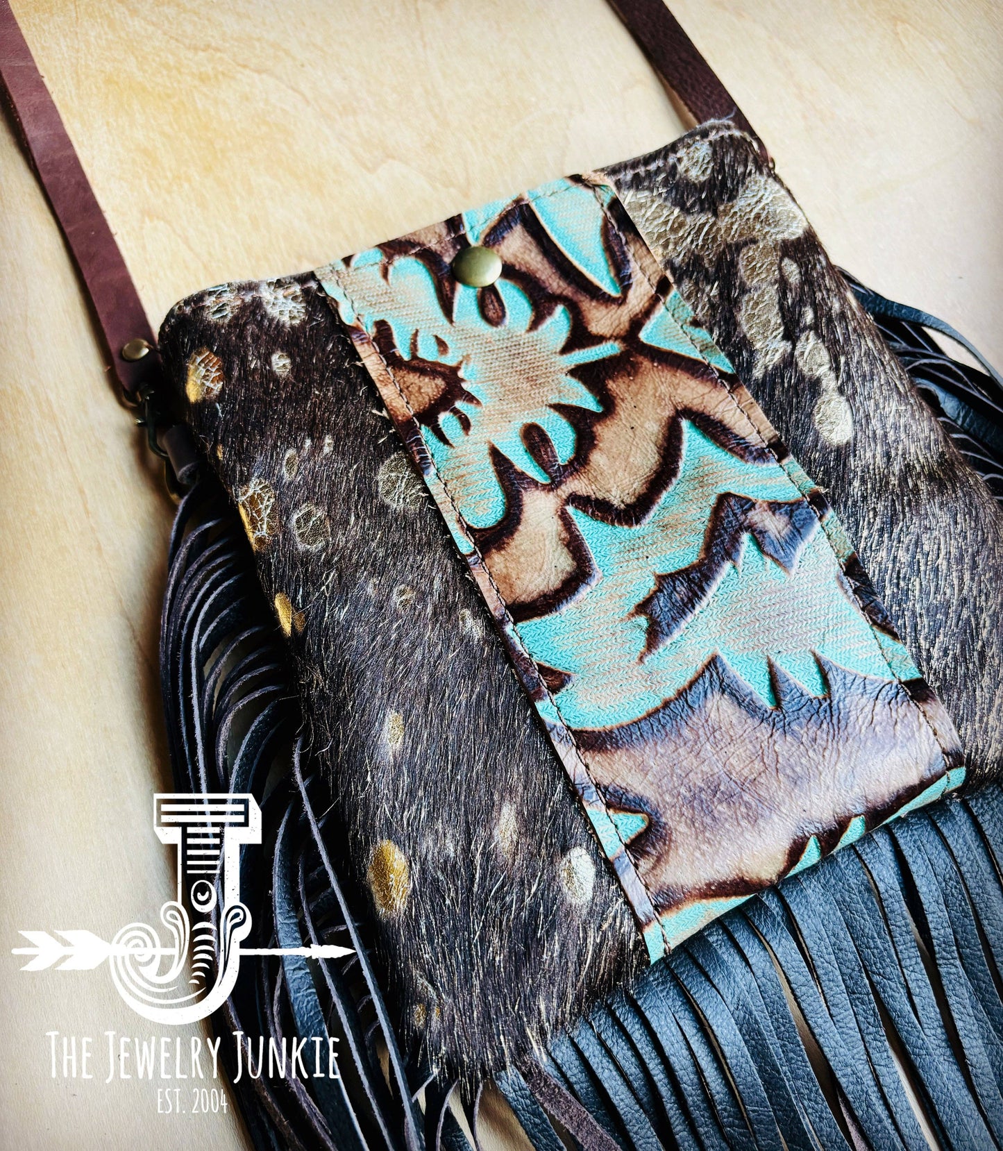 **Small Crossbody Handbag w/ Turquoise Laredo Fringe