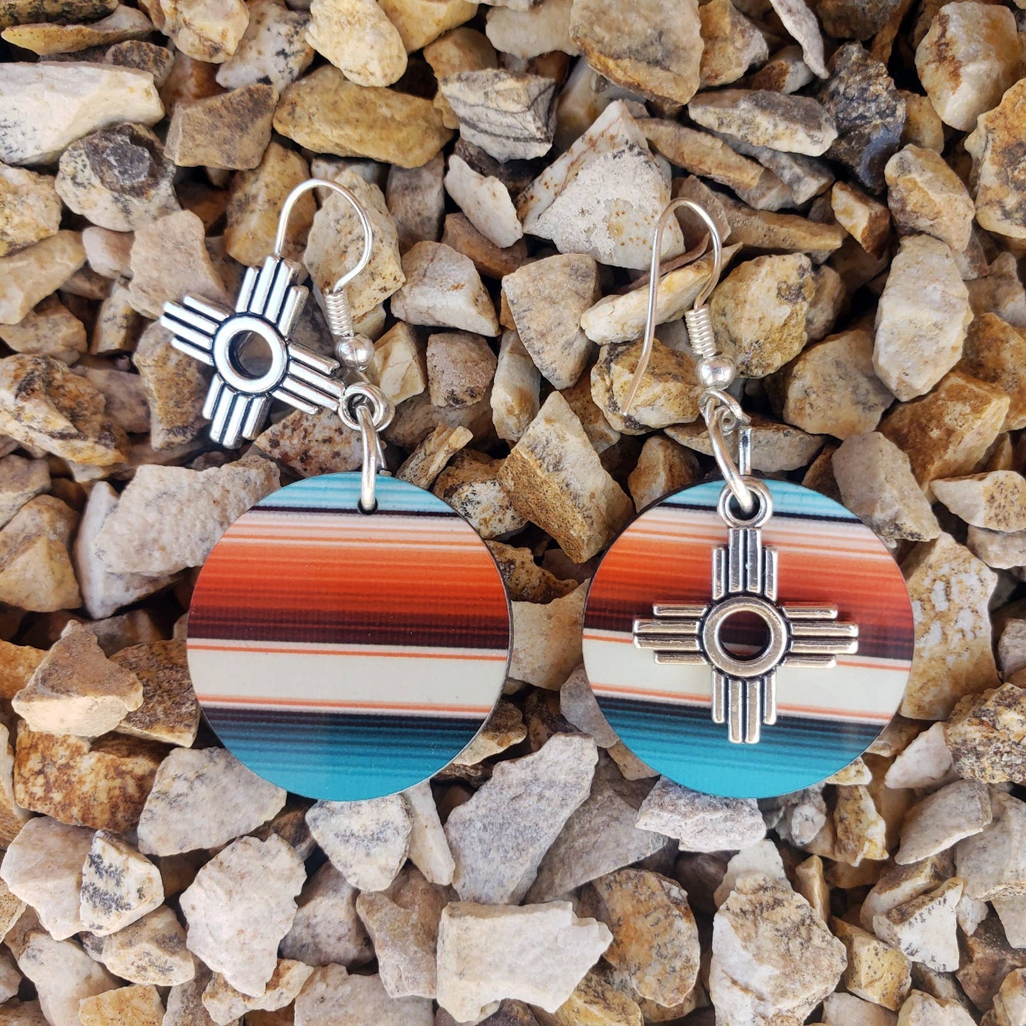 Zia Round Earring with Natural Serape Print