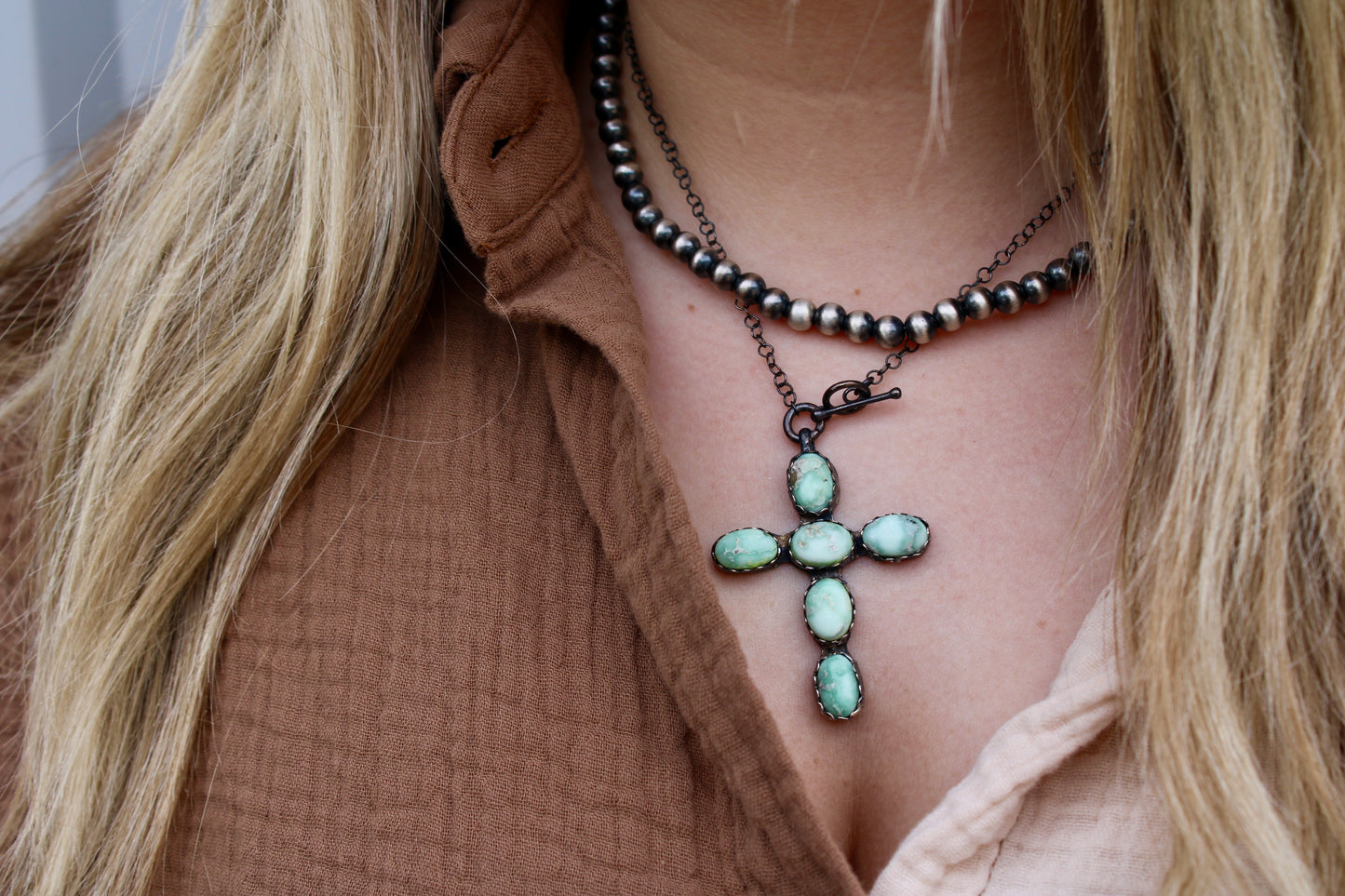 Paloma Cross Necklace & 6mm Sterling silver pearls