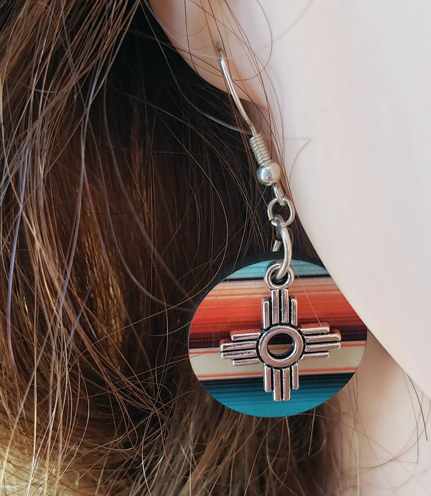 Zia Round Earring with Natural Serape Print