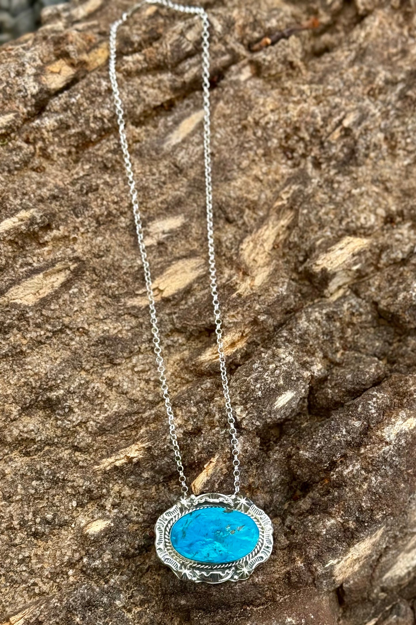 Genuine Indian Handmade Sterling Silver & Turquoise Bar Necklace