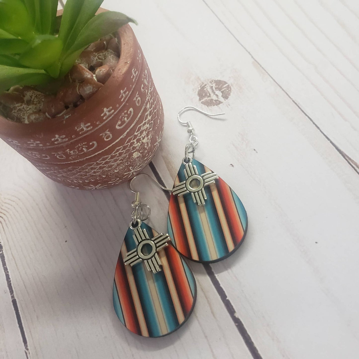 Zia Earrings, Natural Serape Print Earring, Southwestern Ea