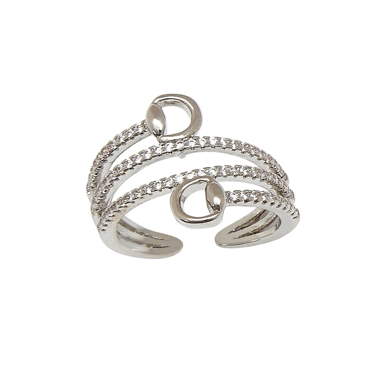AWST Int'l Rhodium Spiral Rhinestones & Snaffle Bit Adjustable Ring