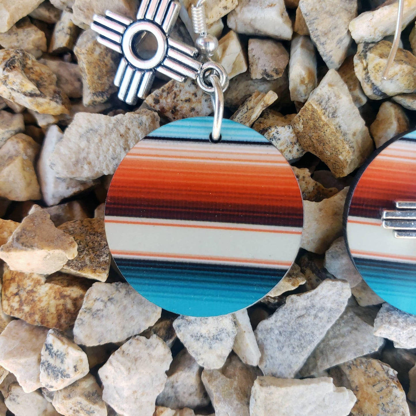 Zia Round Earring with Natural Serape Print