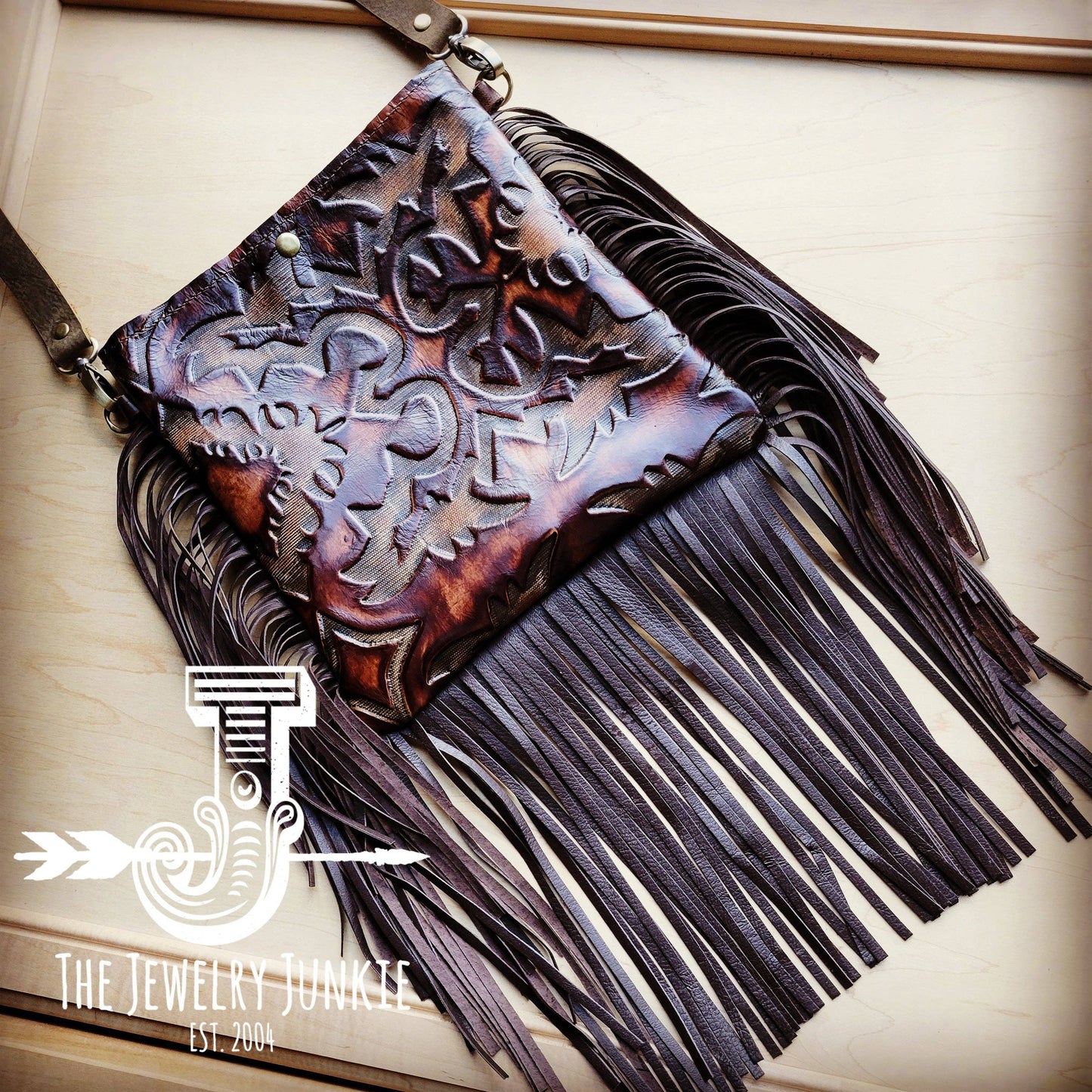 MEDIUM Crossbody Handbag Brown Laredo Leather Fringe 511p