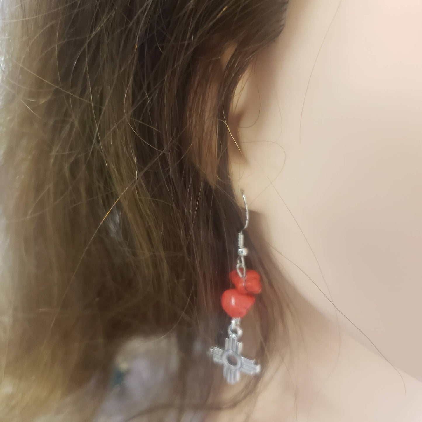 Zia Earring, Zia Charm, Zia Turquoise Red Stone Earring