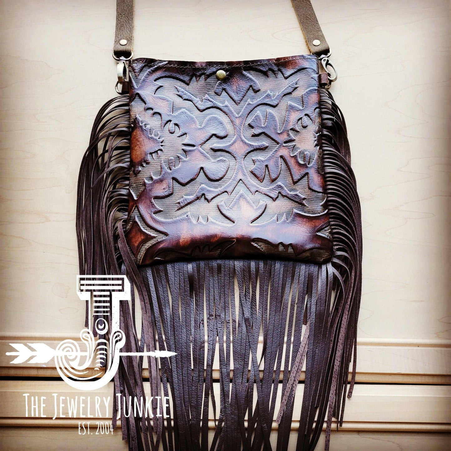MEDIUM Crossbody Handbag Brown Laredo Leather Fringe 511p
