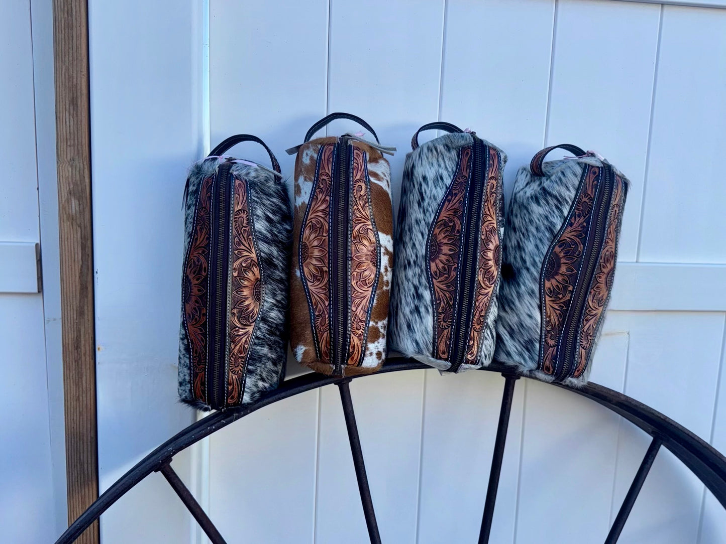 Cowhide & Leather Tooled Makeup Bags!