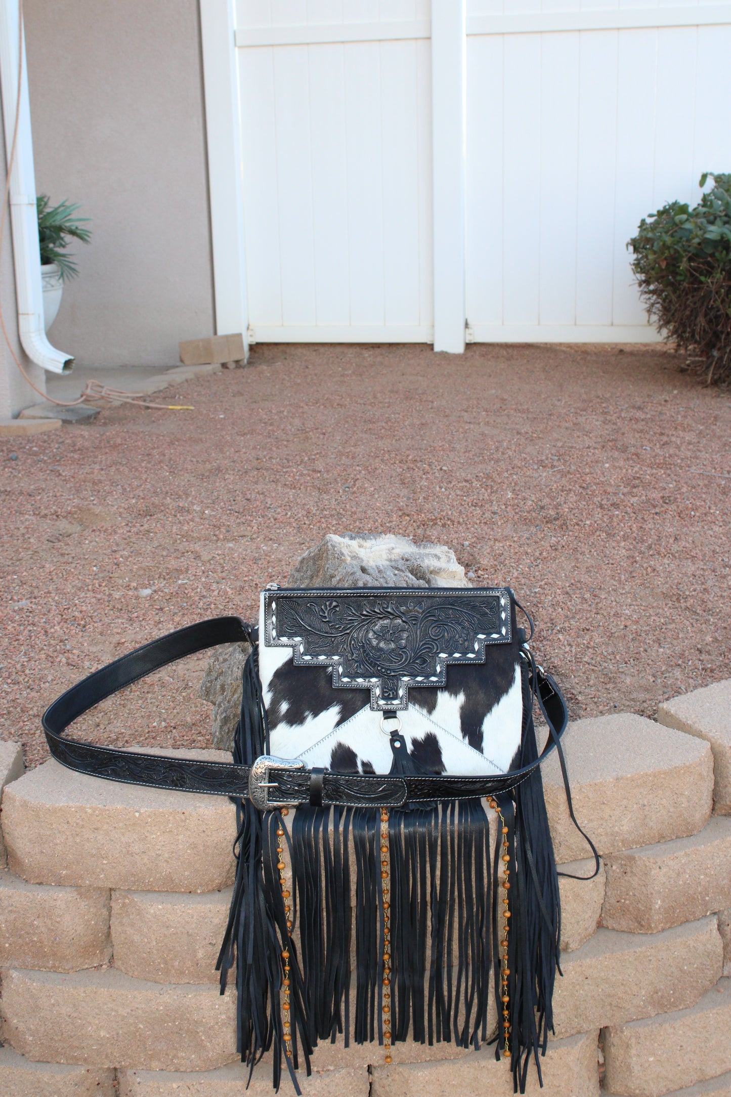 DIXIE CROSSBODY cowhide Western Tooled Leather fringe purse