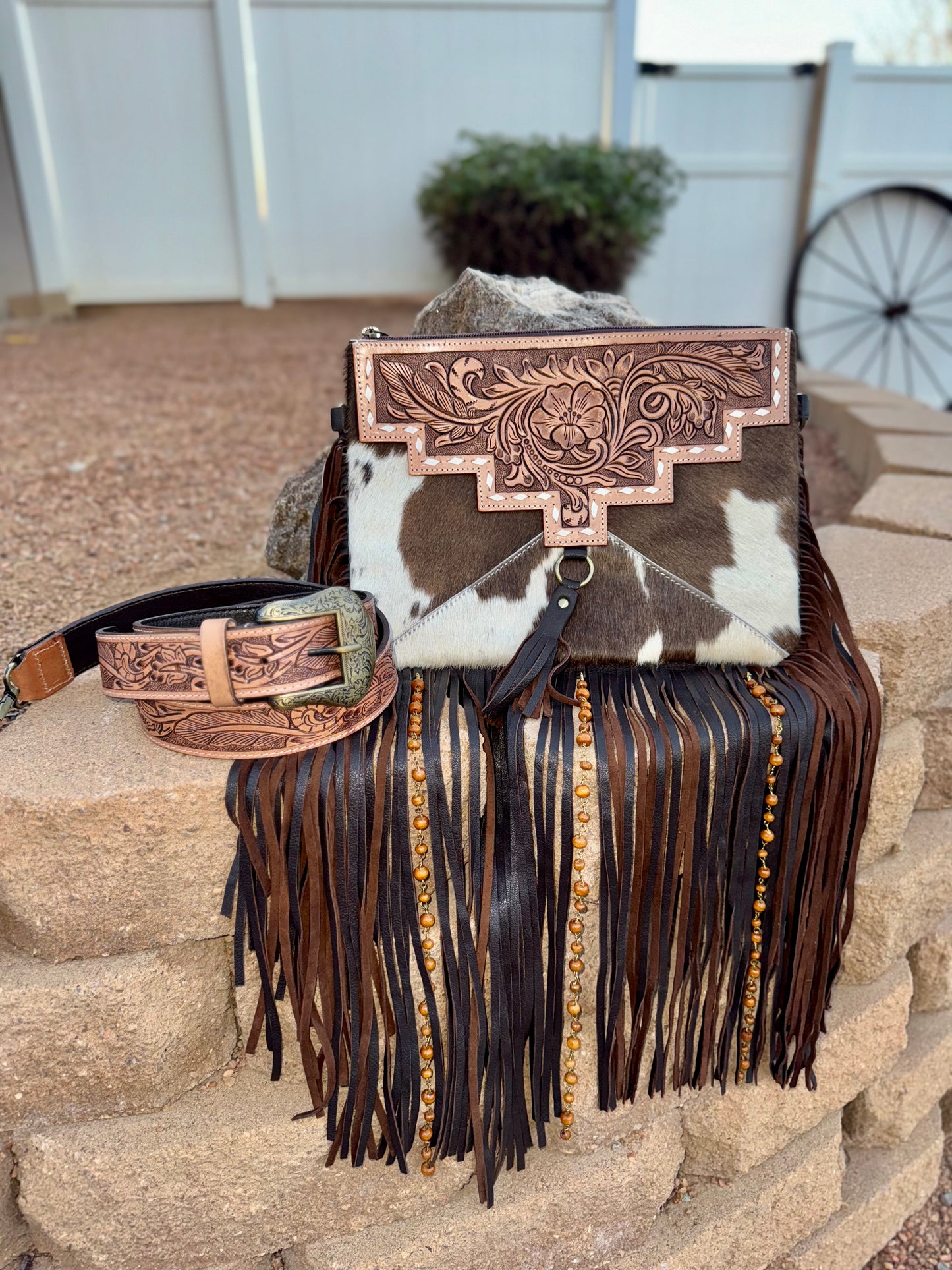 DIXIE CROSSBODY cowhide Western Tooled Leather fringe purse