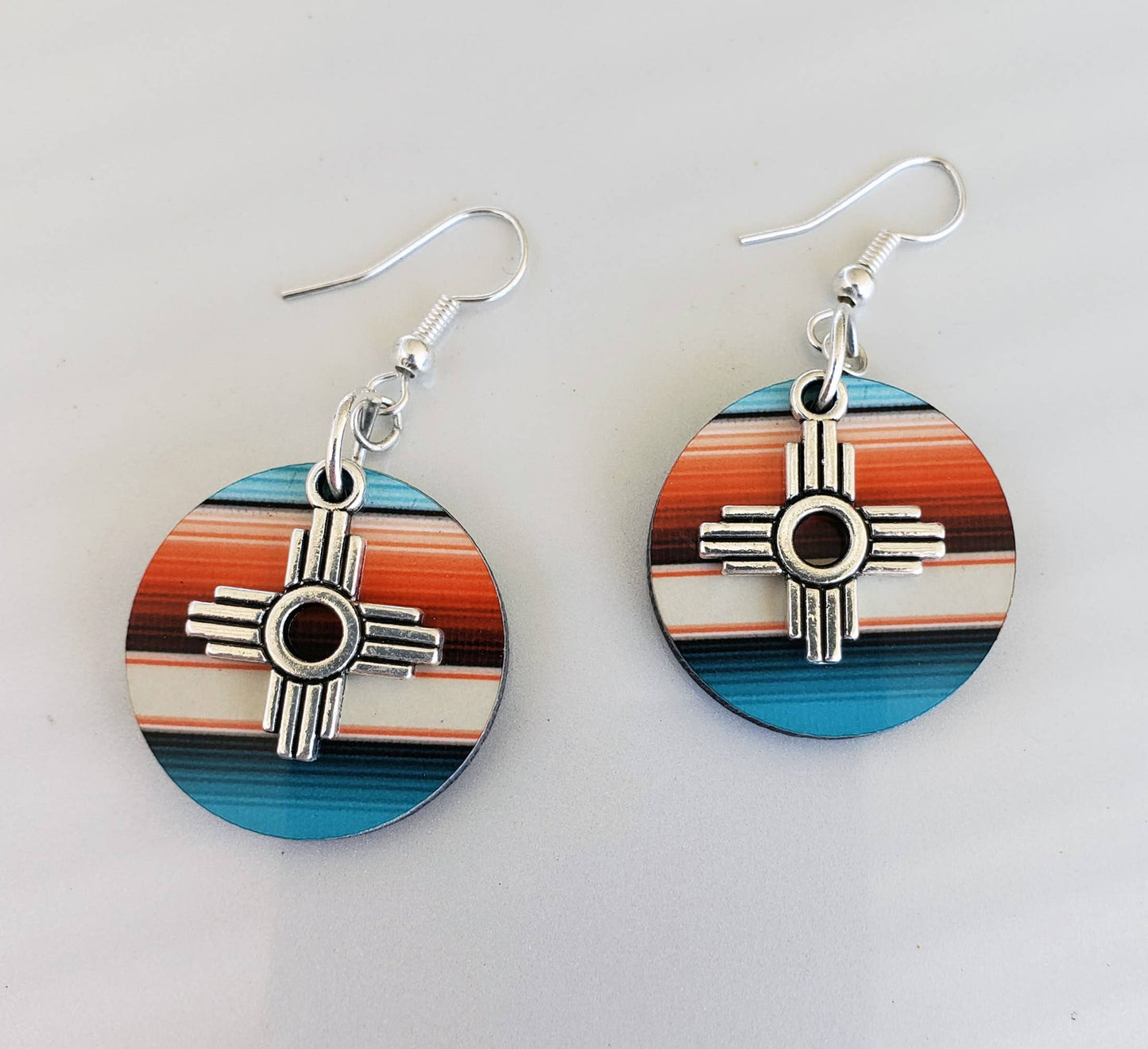 Zia Round Earring with Natural Serape Print