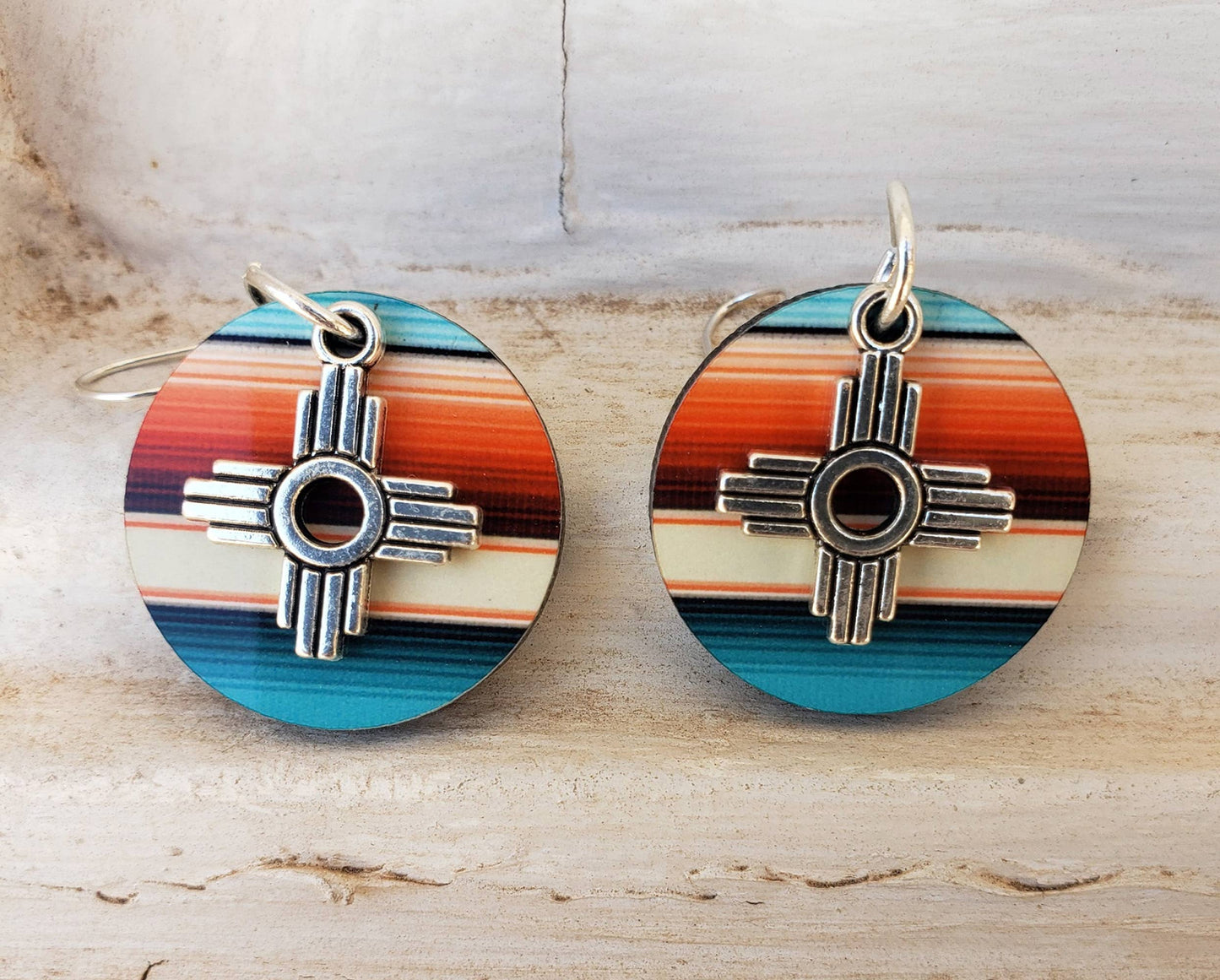 Zia Round Earring with Natural Serape Print