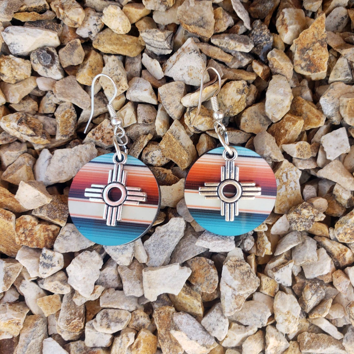 Zia Round Earring with Natural Serape Print