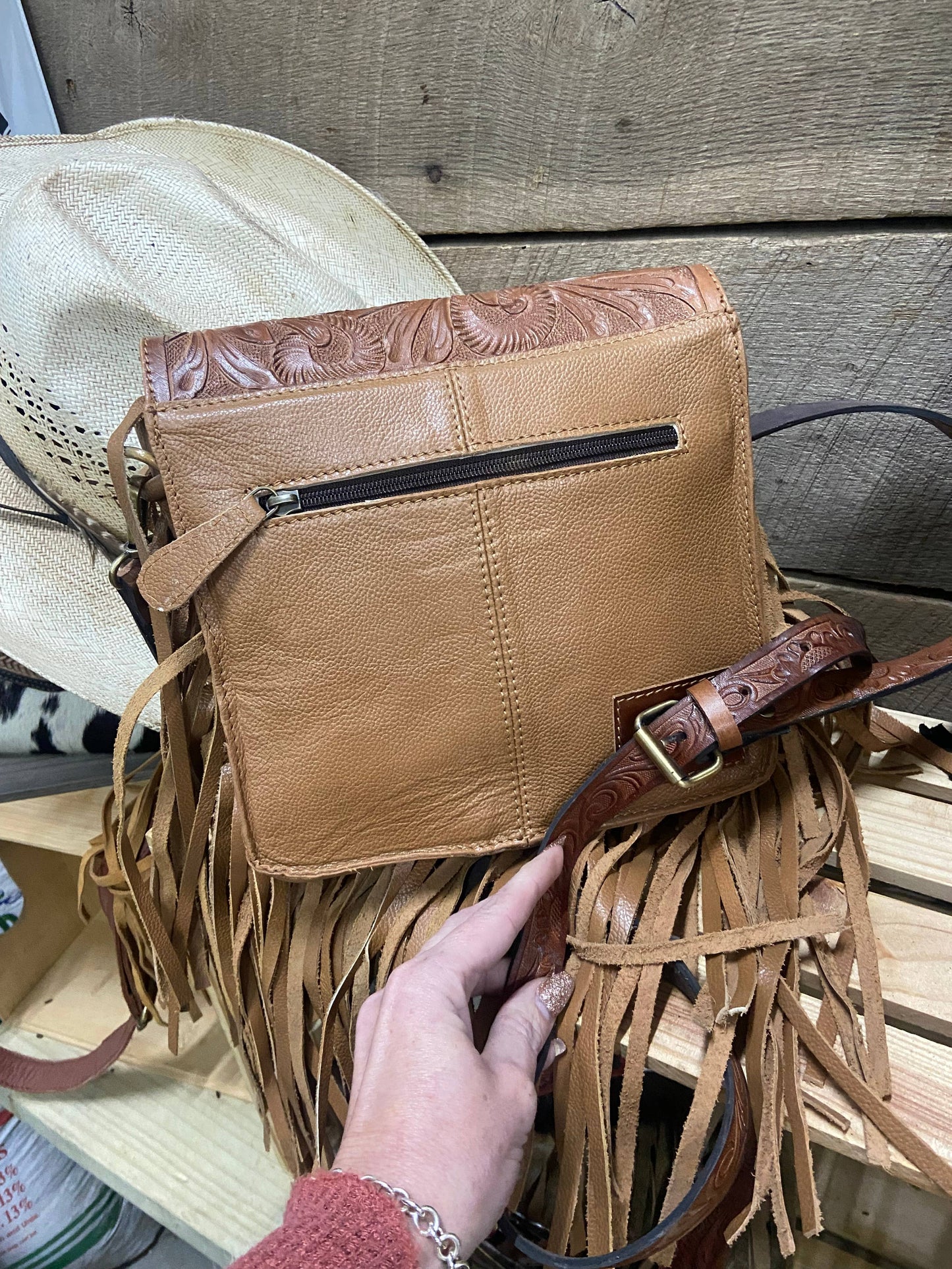 Womens Tooled Leather Cowhide Purse Crossbody