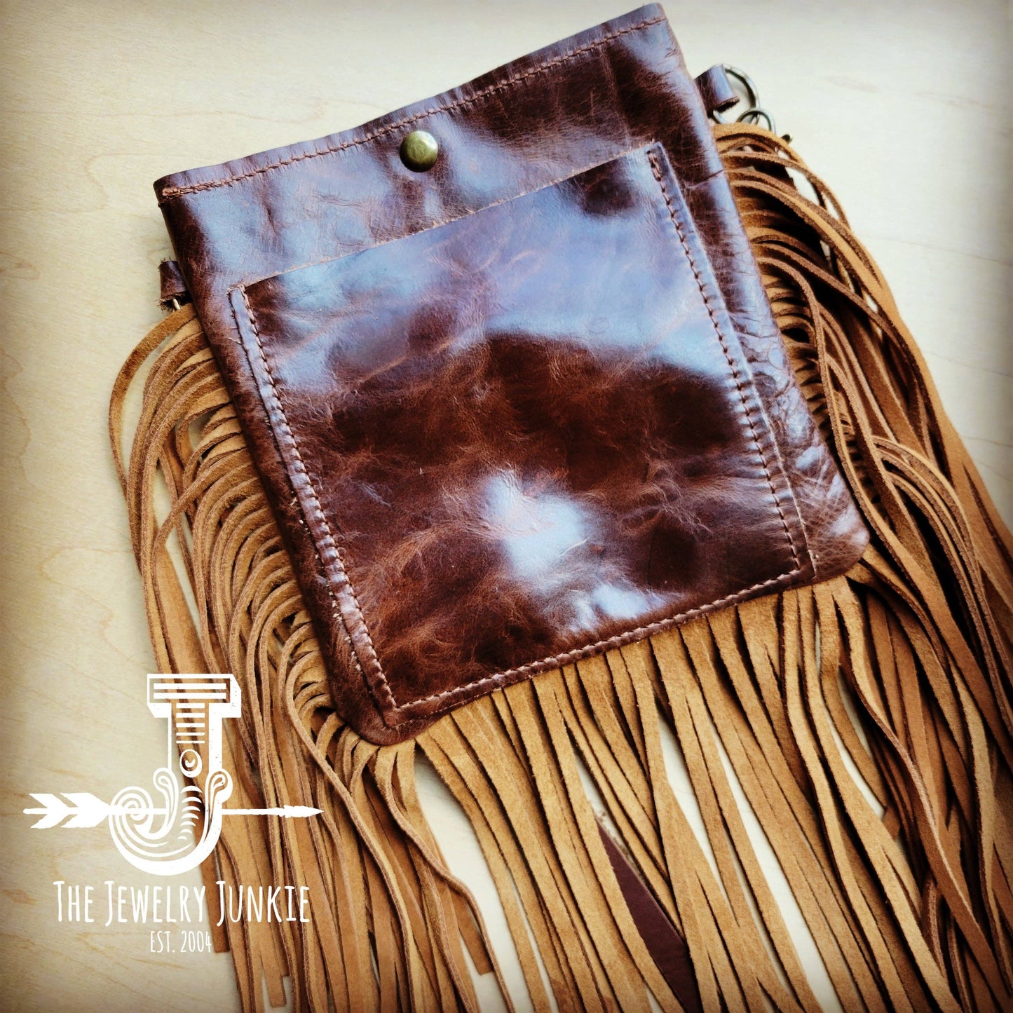 MEDIUM Crossbody Handbag Brown Metallic Leather Fringe 511n