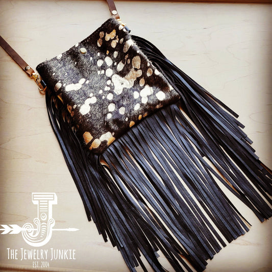 MEDIUM Crossbody Handbag Brown Metallic Leather Fringe 511n