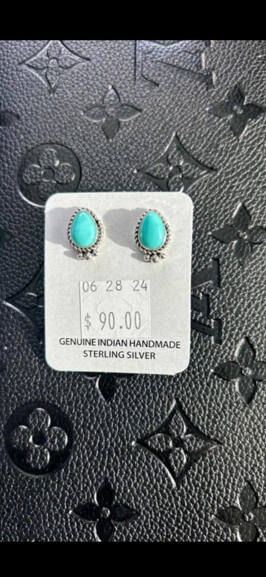 Genuine Indian handmade sterling silver turquoise studs
