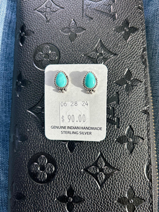 Genuine Indian Handmade Sterling Silver Turquoise Studs