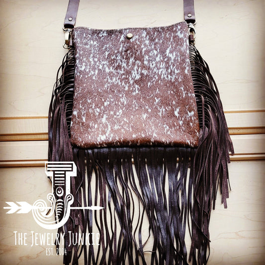 MEDIUM Crossbody Handbag Brown Salt & Pepper Leather 512u