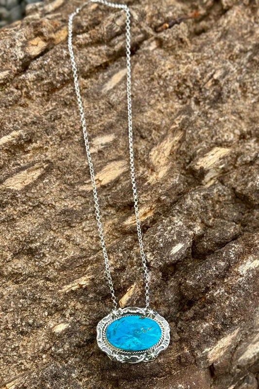 Genuine Indian Handmade Sterling Silver & Turquoise Bar Necklace