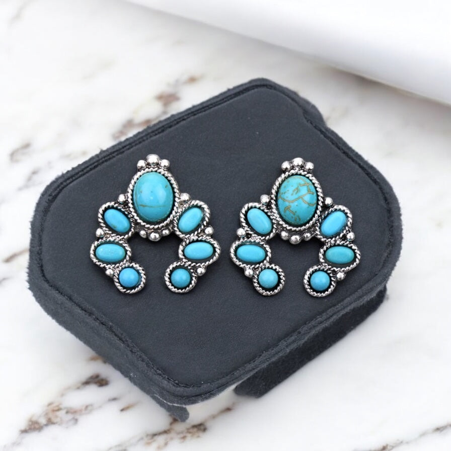 Western Squash Blossom Stone Stud Earrings