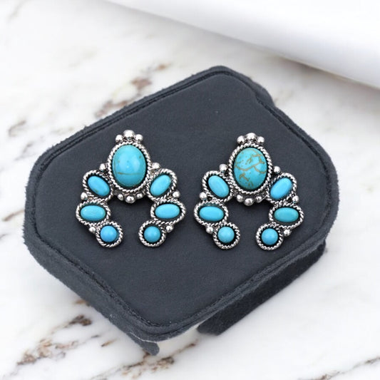 Western Squash Blossom Stone Stud Earrings