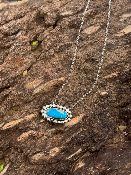 Genuine Indian Handmade Sterling Silver & Turquoise Bar Necklace