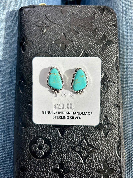 Genuine Indian Handmade Sterling Silver Turquoise Studs