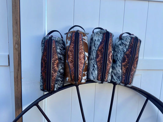 Cowhide & Leather Tooled Makeup Bags!