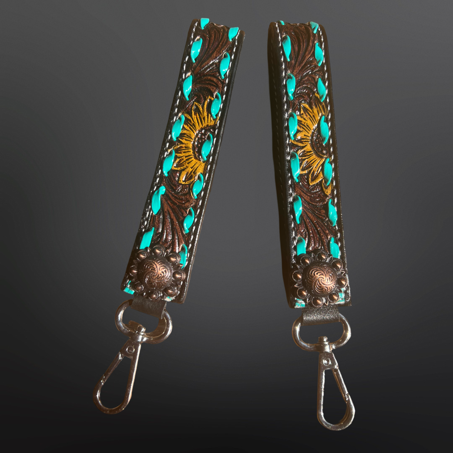 Yellow Sunflower Concho Keychain with Buck Stitching