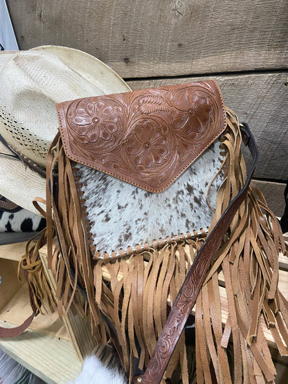 Womens Tooled Leather Cowhide Purse Crossbody