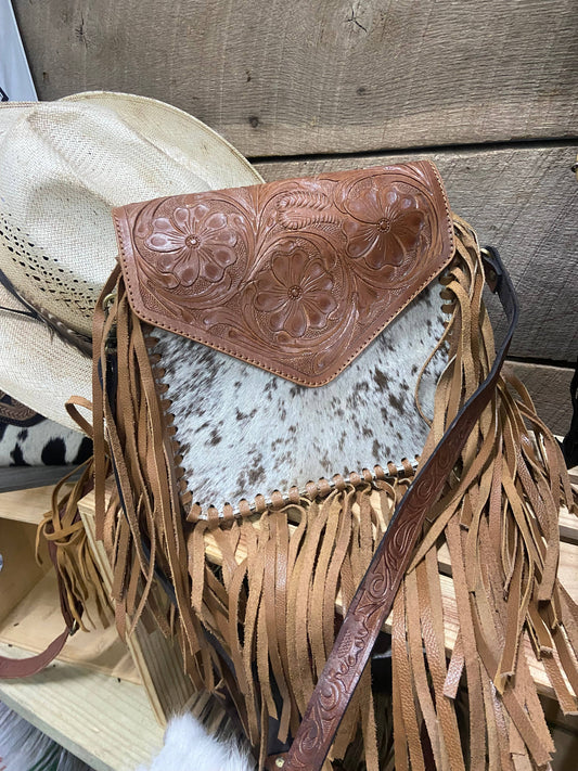 Womens Tooled Leather Cowhide Purse Crossbody