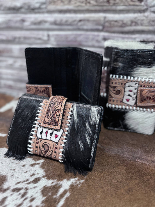 Cowhide aces tooled wallet