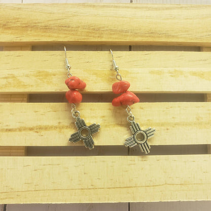 Zia Earring, Zia Charm, Zia Turquoise Red Stone Earring